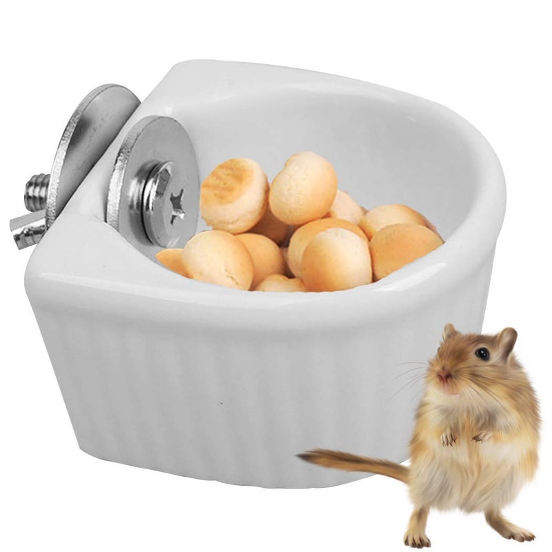CHUQIANTONG Small Animals Bowl, Detachable Cage Feeder Pet Ceramic Water & Food Feeder, Small Animal Supplies for Rabbit Parrot Squirrels Chinchilla Hamster Ferret (White, S) - Image 3